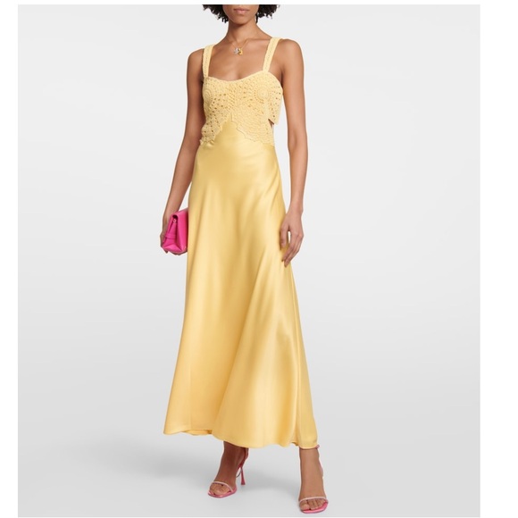 Jonathan Simkhai Butter yellow satin crochet dress